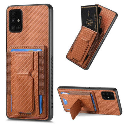 Samsung Galaxy A51 4G Carbon Fiber Fold Stand Elastic Card Bag Phone Case with Multi-Functional Wallet