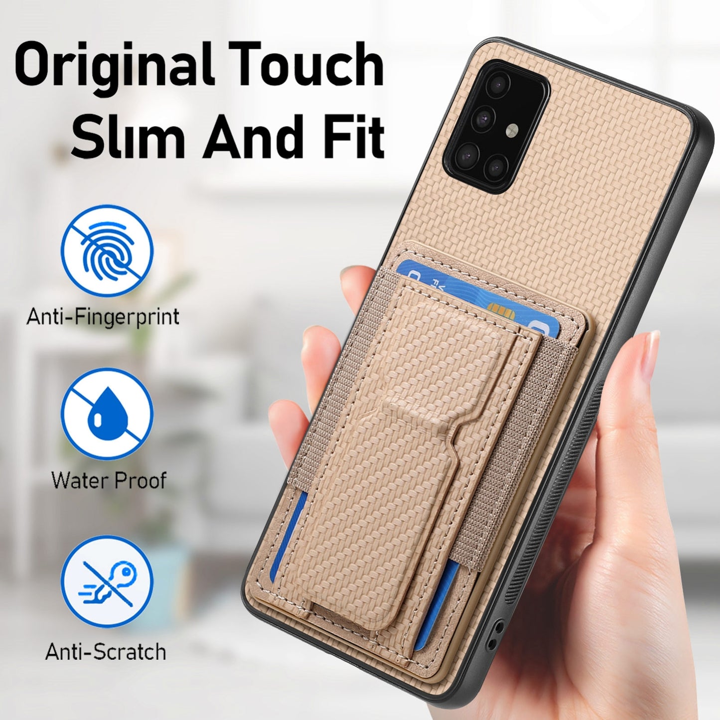Samsung Galaxy A51 4G Carbon Fiber Fold Stand Elastic Card Bag Phone Case with Multi-Functional Wallet