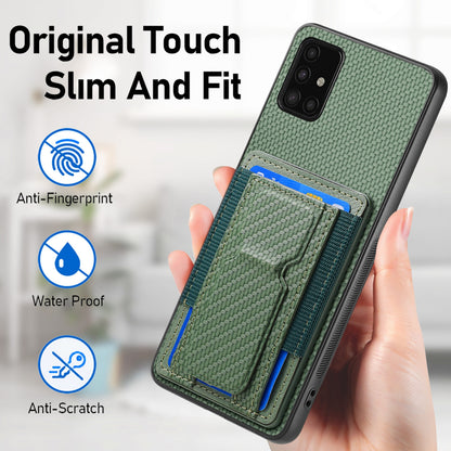 Samsung Galaxy A51 4G Carbon Fiber Fold Stand Elastic Card Bag Phone Case with Multi-Functional Wallet