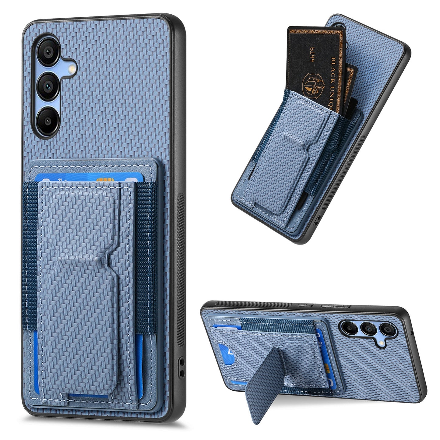 Samsung Galaxy A23 Carbon Fiber Fold Stand Elastic Card Bag Phone Case with Multi-Functional Wallet