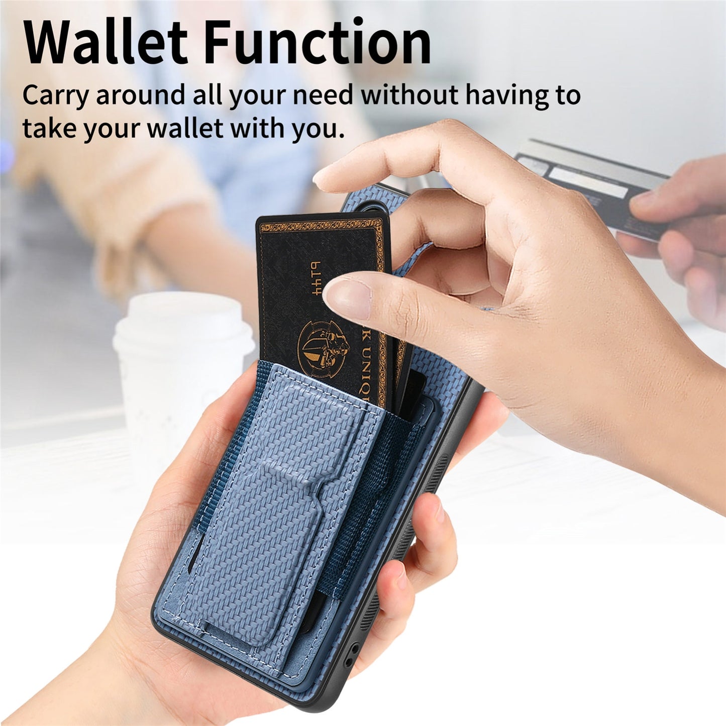Samsung Galaxy A23 Carbon Fiber Fold Stand Elastic Card Bag Phone Case with Multi-Functional Wallet