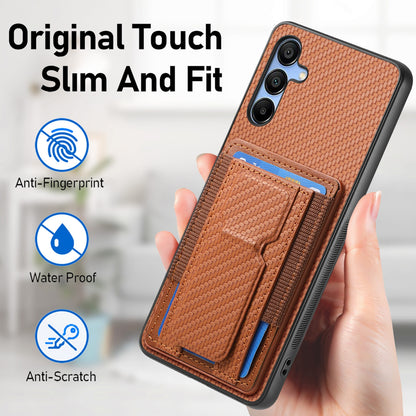Samsung Galaxy A23 Carbon Fiber Fold Stand Elastic Card Bag Phone Case with Multi-Functional Wallet