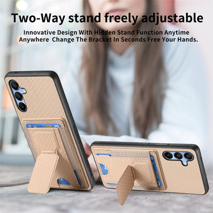 Samsung Galaxy A23 Carbon Fiber Fold Stand Elastic Card Bag Phone Case with Multi-Functional Wallet