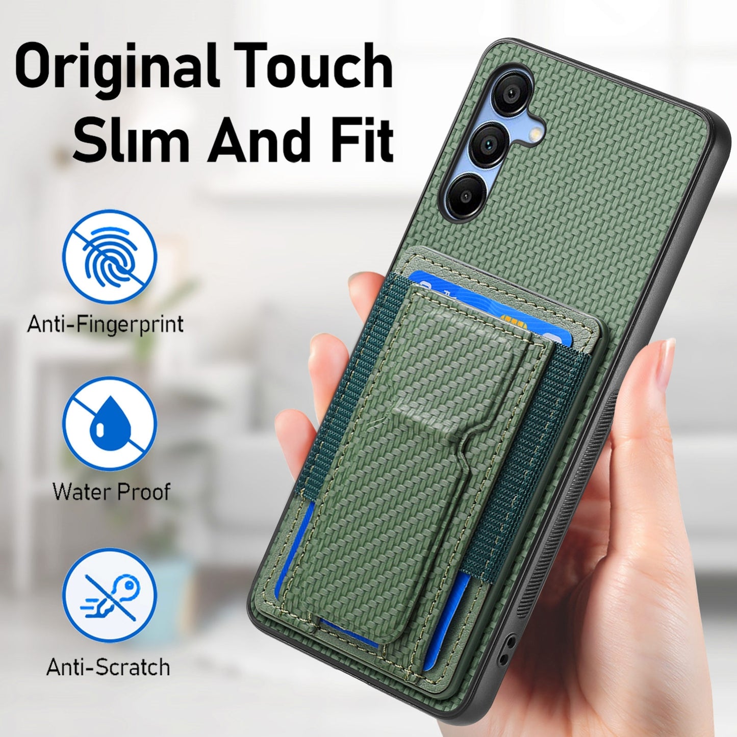 Samsung Galaxy A23 Carbon Fiber Fold Stand Elastic Card Bag Phone Case with Multi-Functional Wallet
