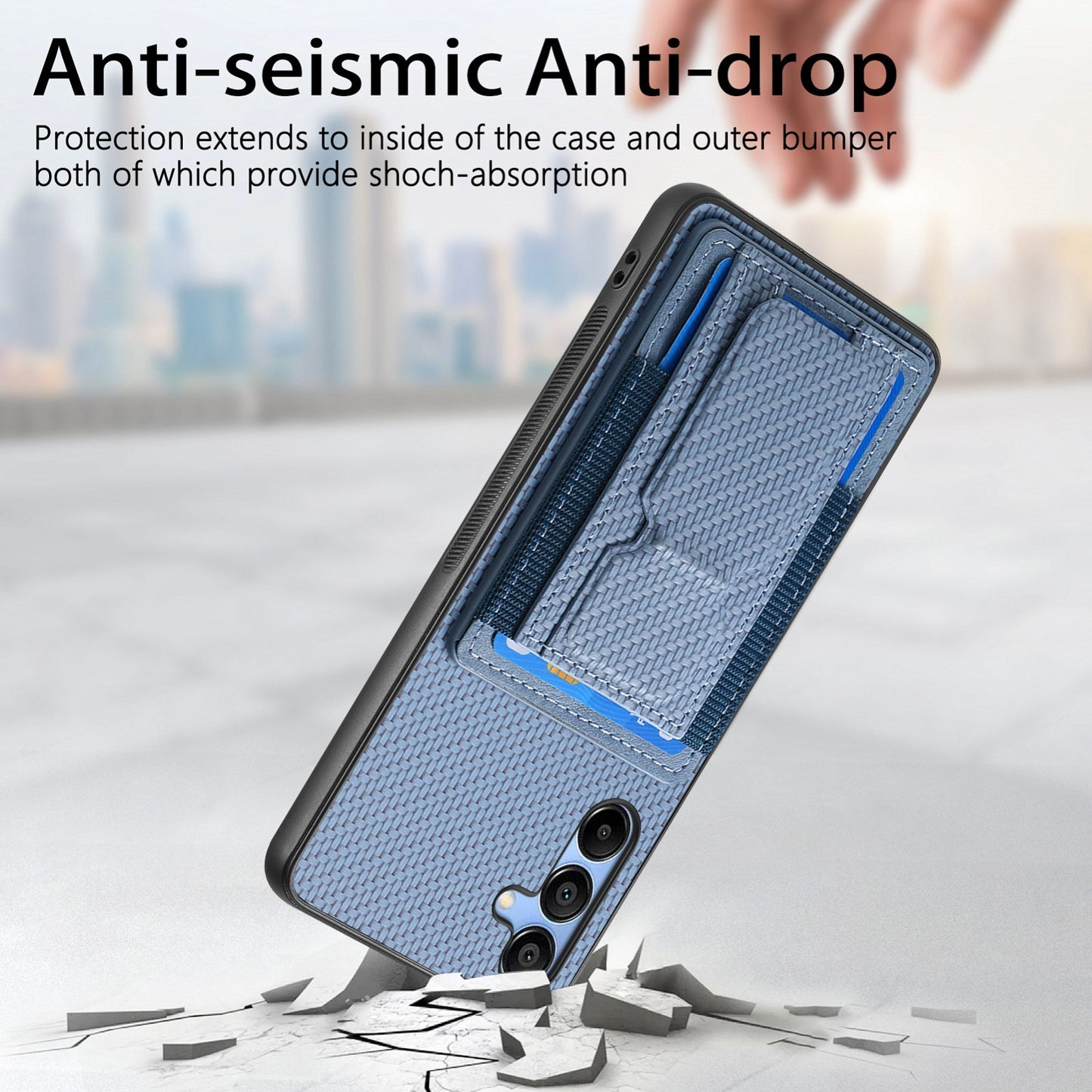Samsung Galaxy A14 4G/5G Carbon Fiber Fold Stand Elastic Card Bag Phone Case with Multi-Functional Wallet