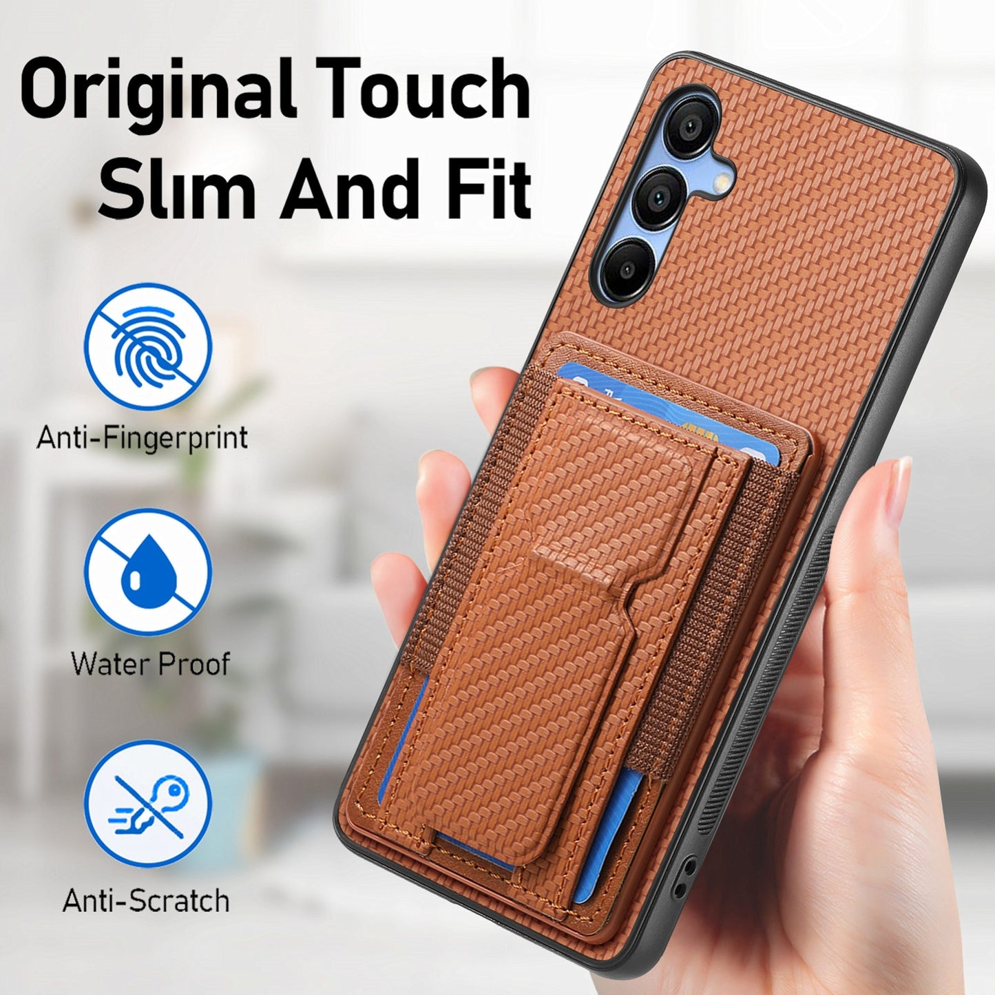 Samsung Galaxy A14 4G/5G Carbon Fiber Fold Stand Elastic Card Bag Phone Case with Multi-Functional Wallet