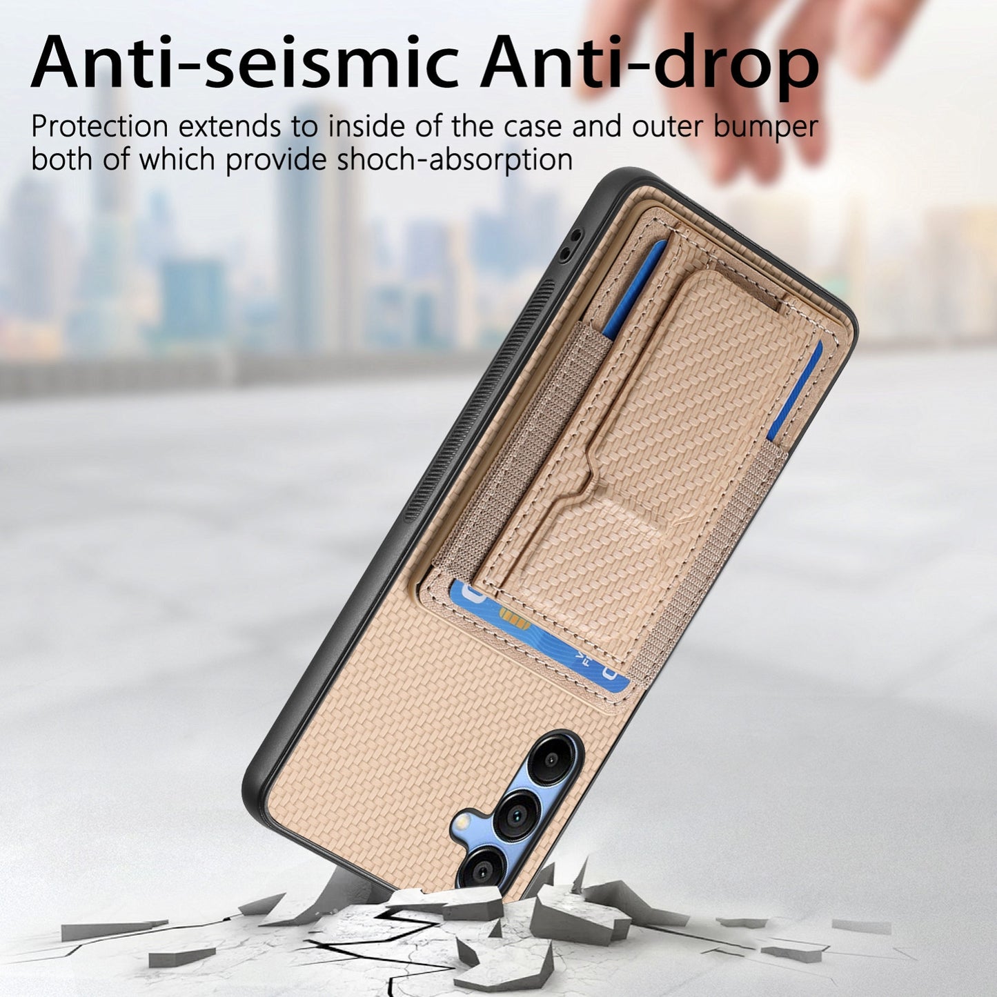 Samsung Galaxy A14 4G/5G Carbon Fiber Fold Stand Elastic Card Bag Phone Case with Multi-Functional Wallet