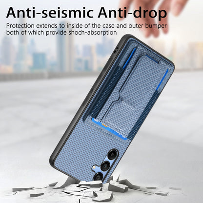 Samsung Galaxy A12 5G Carbon Fiber Fold Stand Elastic Card Bag Phone Case with Multi-Functional Wallet
