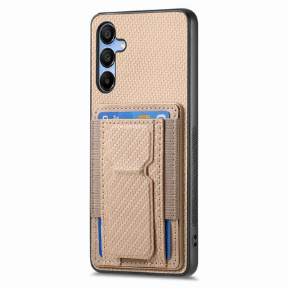 Samsung Galaxy A12 5G Carbon Fiber Fold Stand Elastic Card Bag Phone Case with Multi-Functional Wallet