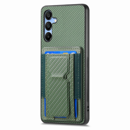 Samsung Galaxy A12 5G Carbon Fiber Fold Stand Elastic Card Bag Phone Case with Multi-Functional Wallet