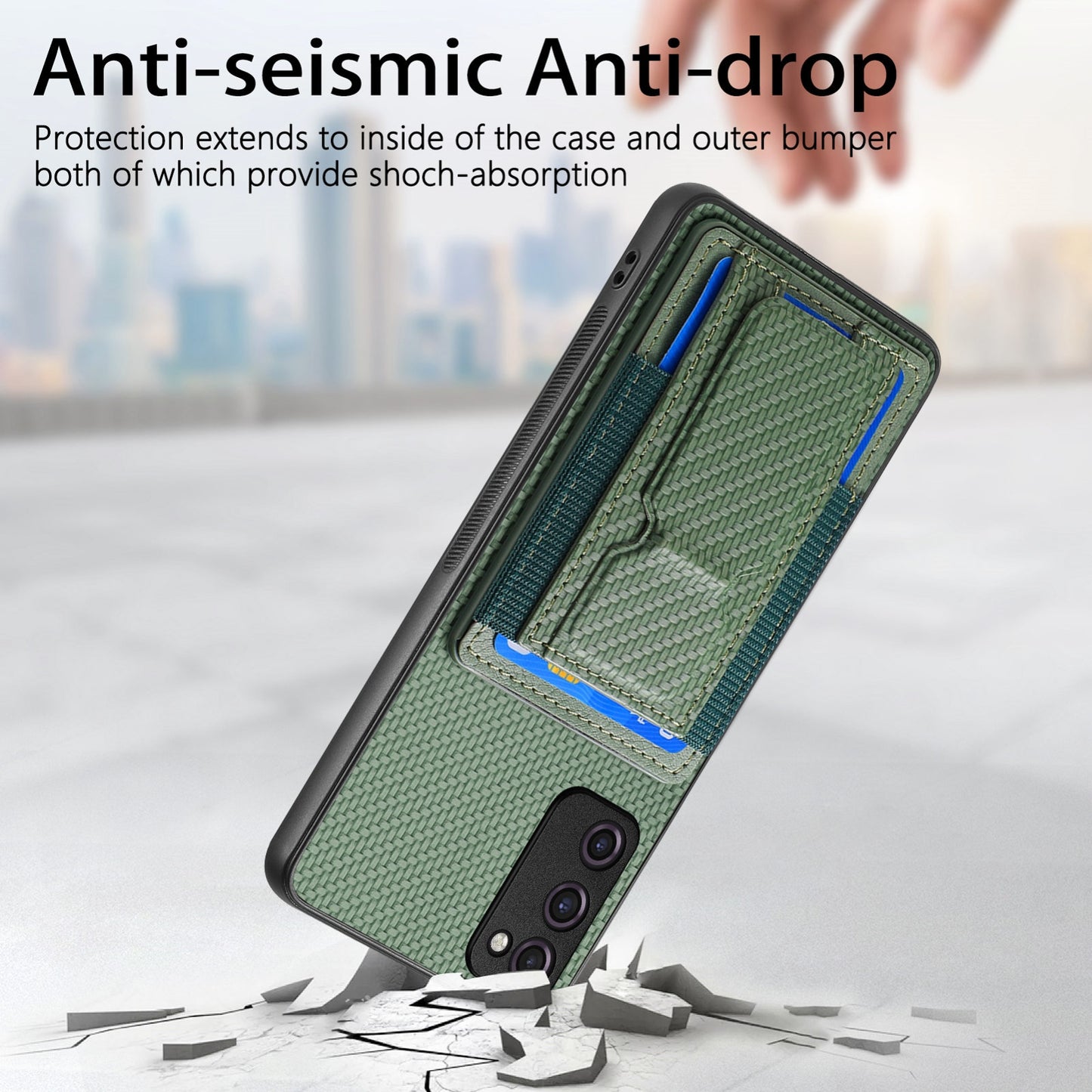 Samsung Galaxy S20 FE Carbon Fiber Fold Stand Elastic Card Bag Phone Case with Multi-Functional Wallet