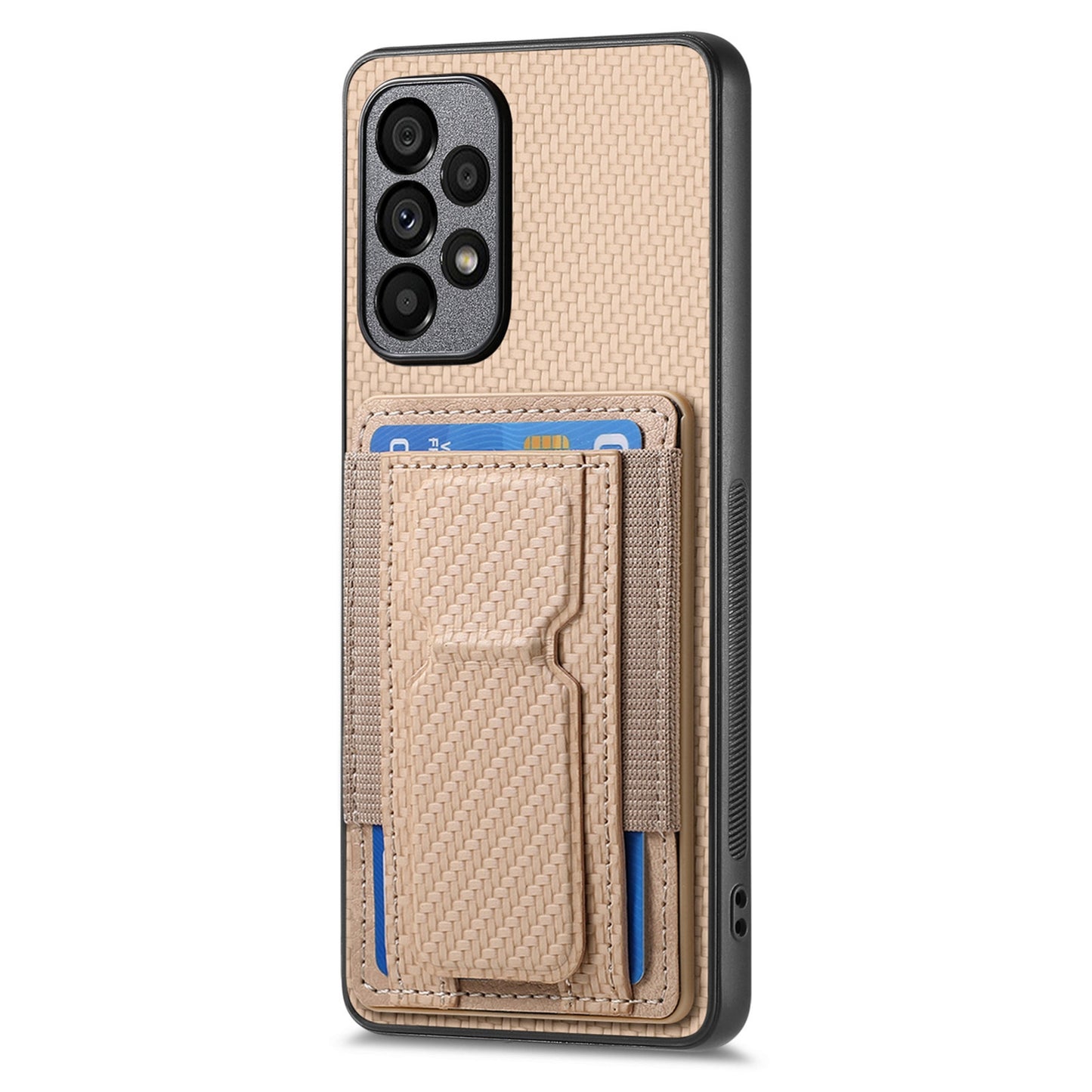 Samsung Galaxy A53 5G Carbon Fiber Fold Stand Elastic Card Bag Phone Case with Multi-Functional Wallet