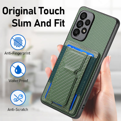 Samsung Galaxy A53 5G Carbon Fiber Fold Stand Elastic Card Bag Phone Case with Multi-Functional Wallet