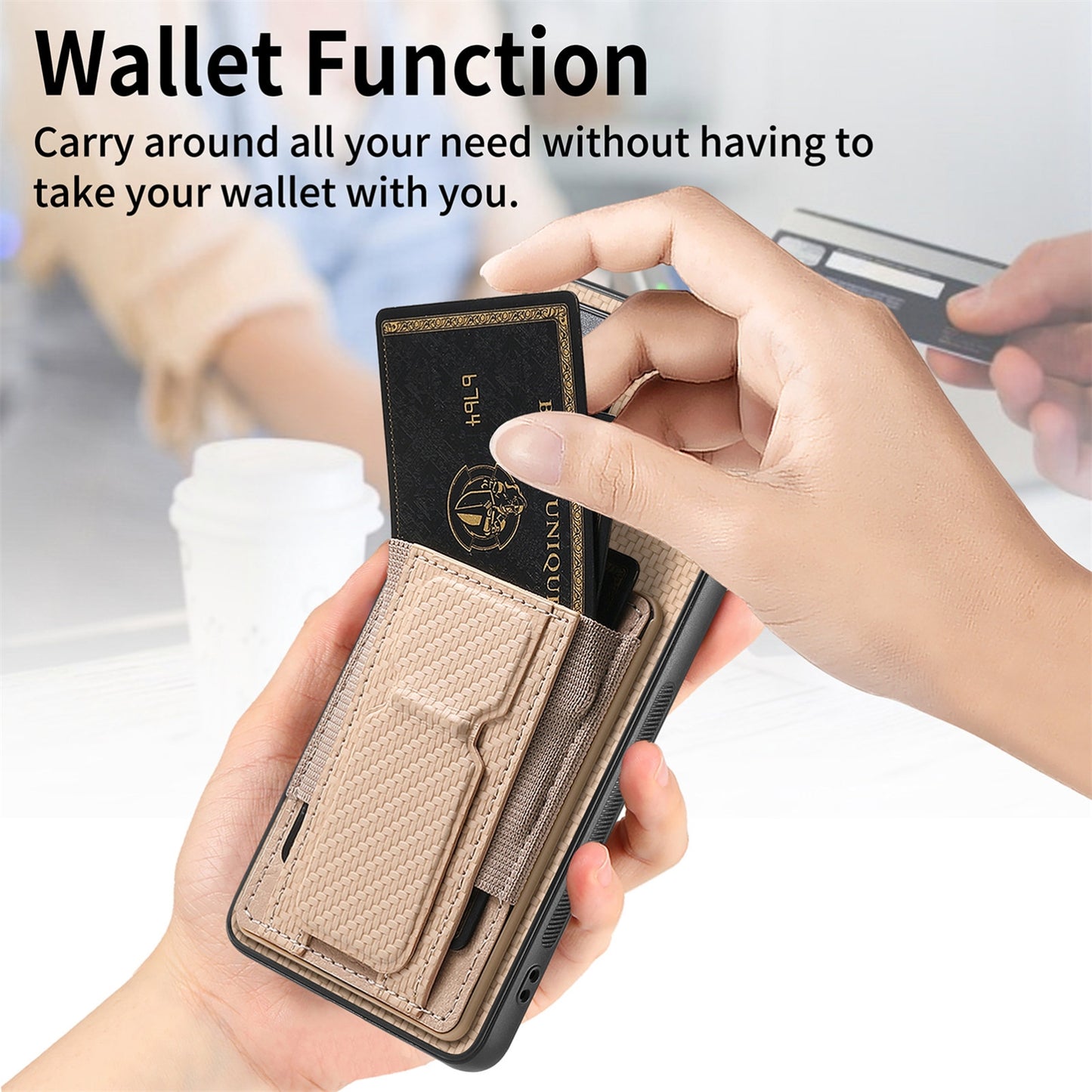 Samsung Galaxy A72 5G Carbon Fiber Fold Stand Elastic Card Bag Phone Case with Multi-Functional Wallet