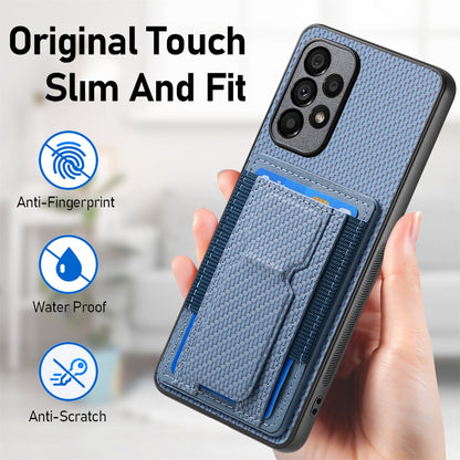 Samsung Galaxy A52 Carbon Fiber Fold Stand Elastic Card Bag Phone Case with Multi-Functional Wallet