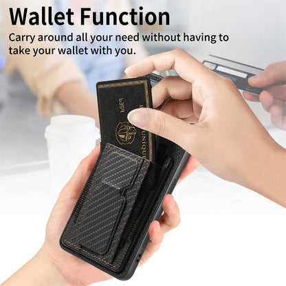 Samsung Galaxy A52 Carbon Fiber Fold Stand Elastic Card Bag Phone Case with Multi-Functional Wallet
