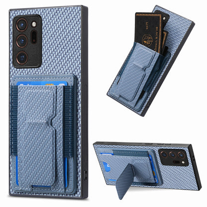 Samsung Galaxy Note20 Ultra Carbon Fiber Fold Stand Elastic Card Bag Phone Case with Multi-Functional Wallet