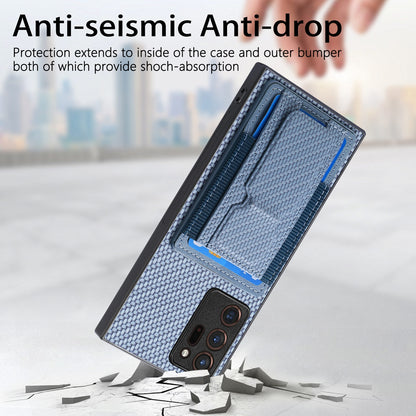 Samsung Galaxy Note20 Ultra Carbon Fiber Fold Stand Elastic Card Bag Phone Case with Multi-Functional Wallet