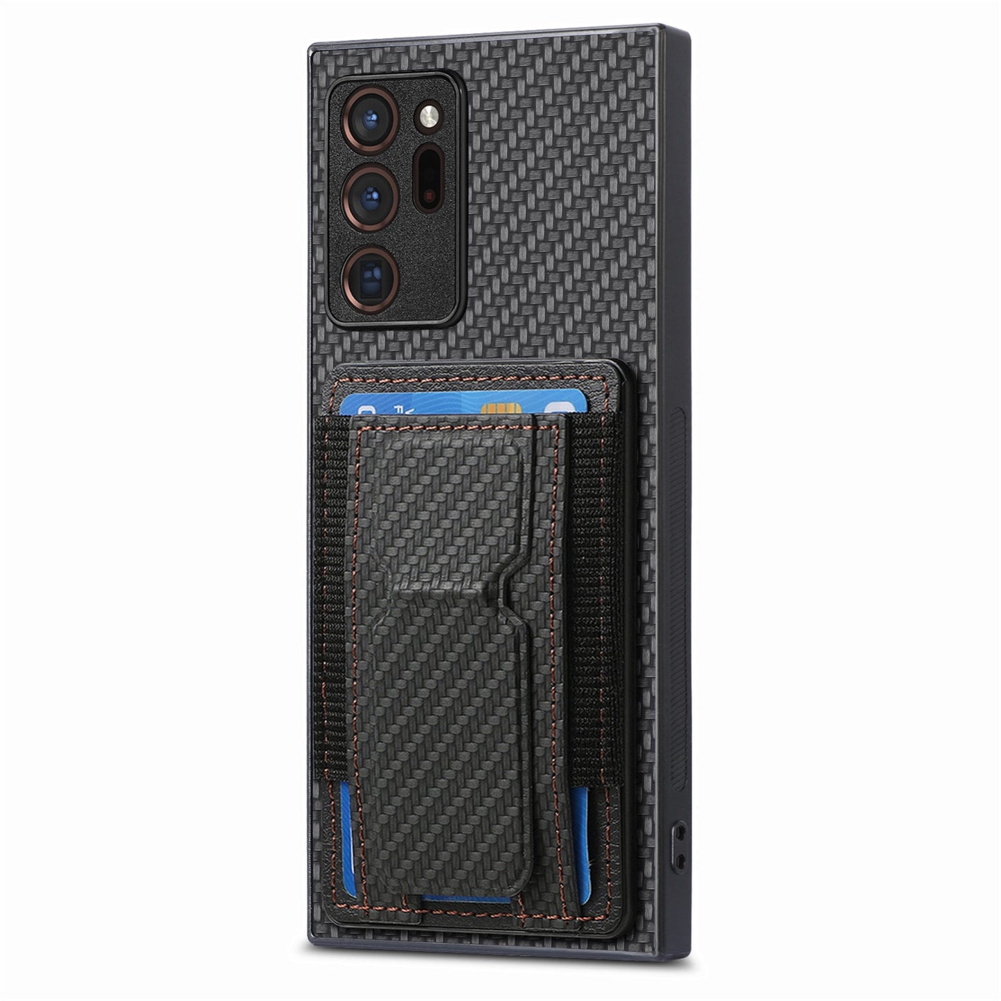 Samsung Galaxy Note20 Ultra Carbon Fiber Fold Stand Elastic Card Bag Phone Case with Multi-Functional Wallet