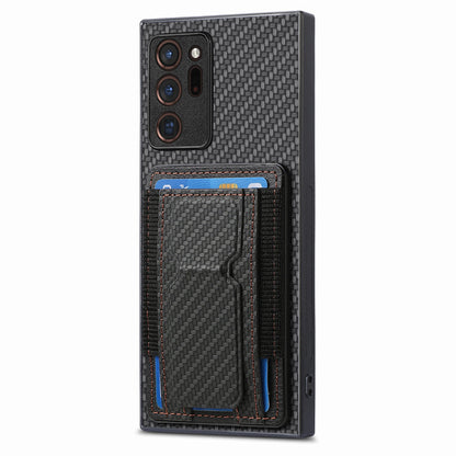 Samsung Galaxy Note20 Ultra Carbon Fiber Fold Stand Elastic Card Bag Phone Case with Multi-Functional Wallet
