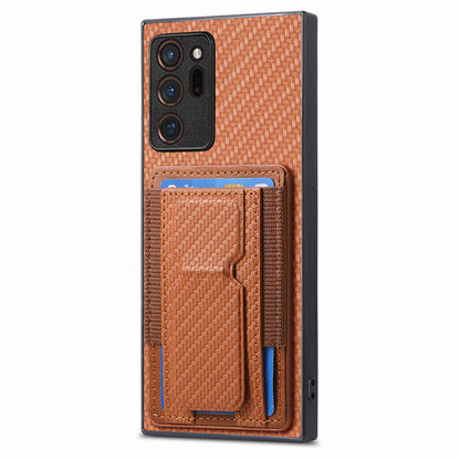 Samsung Galaxy Note20 Ultra Carbon Fiber Fold Stand Elastic Card Bag Phone Case with Multi-Functional Wallet