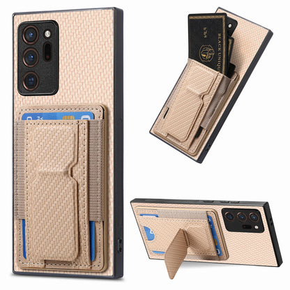 Samsung Galaxy Note20 Ultra Carbon Fiber Fold Stand Elastic Card Bag Phone Case with Multi-Functional Wallet