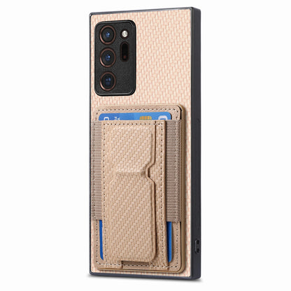 Samsung Galaxy Note20 Ultra Carbon Fiber Fold Stand Elastic Card Bag Phone Case with Multi-Functional Wallet