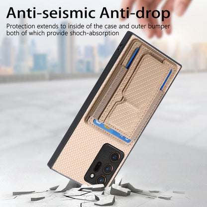 Samsung Galaxy Note20 Ultra Carbon Fiber Fold Stand Elastic Card Bag Phone Case with Multi-Functional Wallet