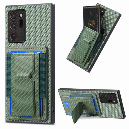 Samsung Galaxy Note20 Ultra Carbon Fiber Fold Stand Elastic Card Bag Phone Case with Multi-Functional Wallet