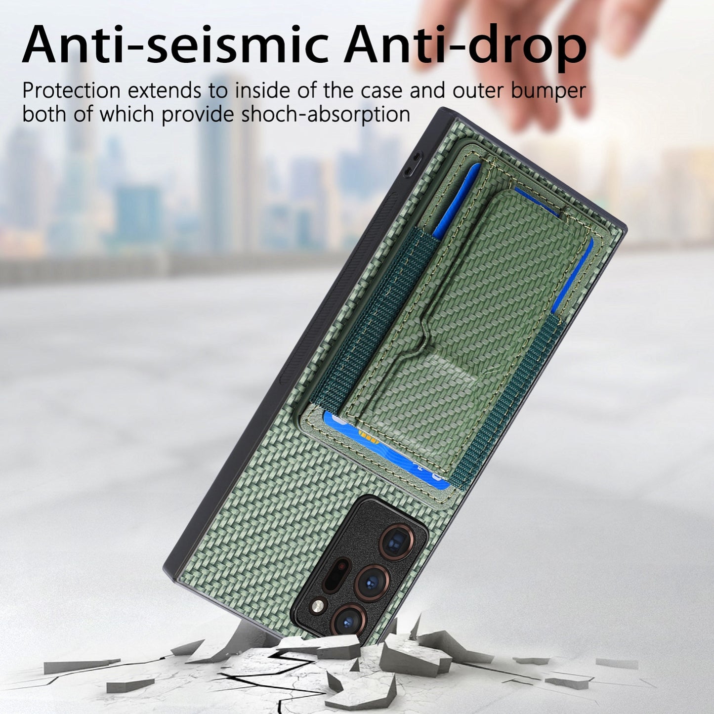 Samsung Galaxy Note20 Ultra Carbon Fiber Fold Stand Elastic Card Bag Phone Case with Multi-Functional Wallet