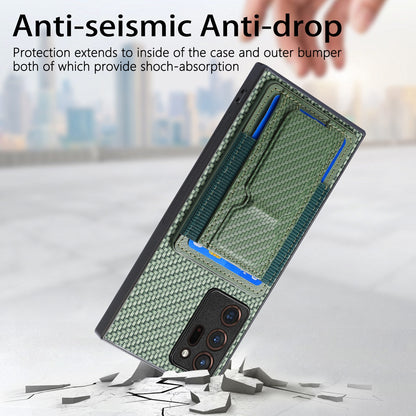 Samsung Galaxy Note20 Ultra Carbon Fiber Fold Stand Elastic Card Bag Phone Case with Multi-Functional Wallet