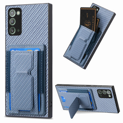 Samsung Galaxy Note20 Carbon Fiber Fold Stand Elastic Card Bag Phone Case with Multi-Functional Wallet