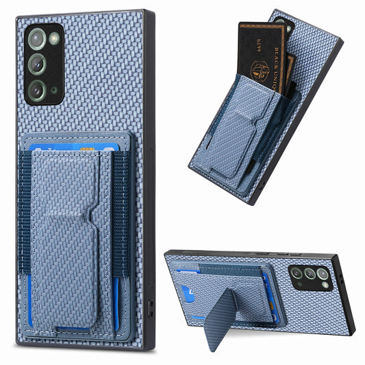 Samsung Galaxy Note20 Carbon Fiber Fold Stand Elastic Card Bag Phone Case with Multi-Functional Wallet