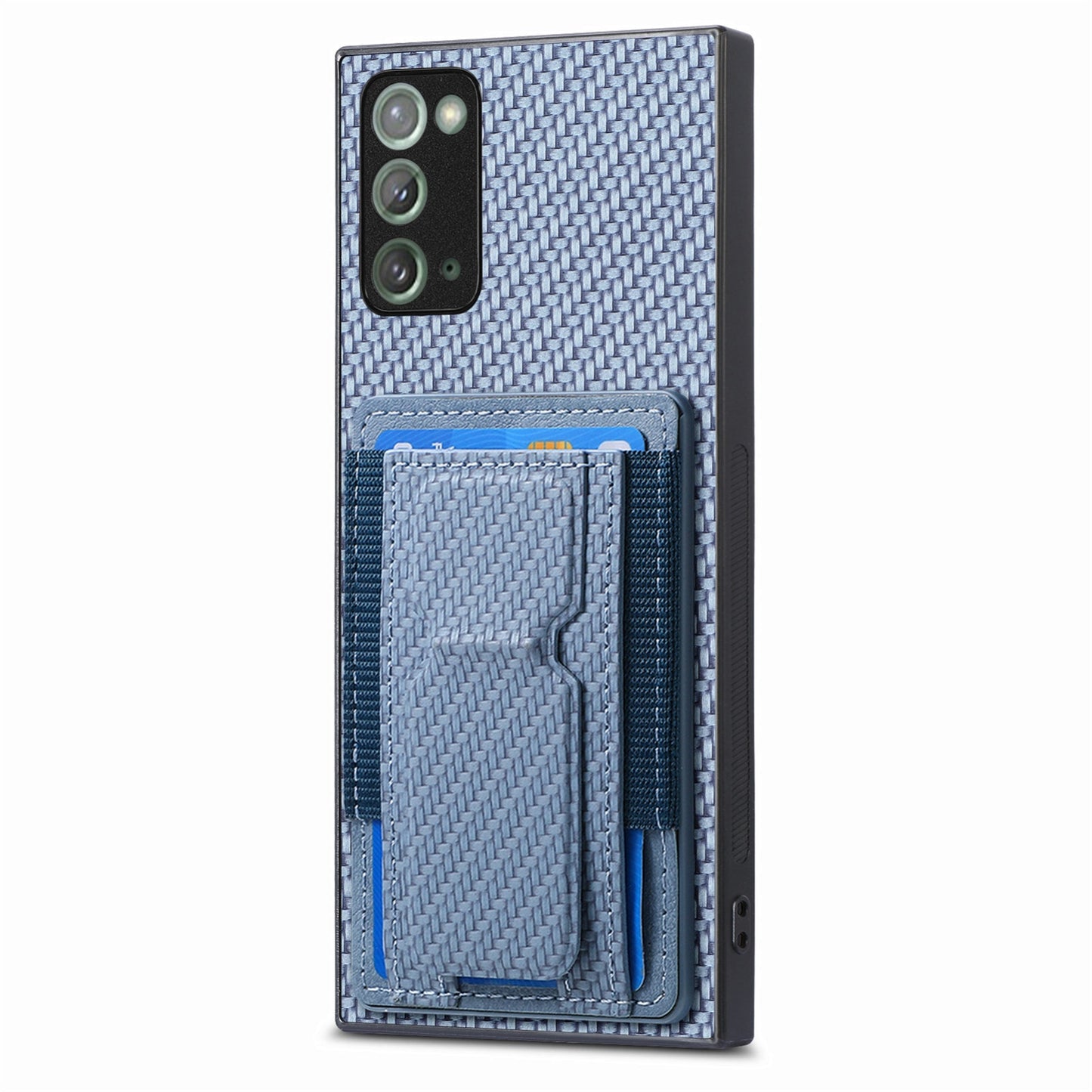 Samsung Galaxy Note20 Carbon Fiber Fold Stand Elastic Card Bag Phone Case with Multi-Functional Wallet