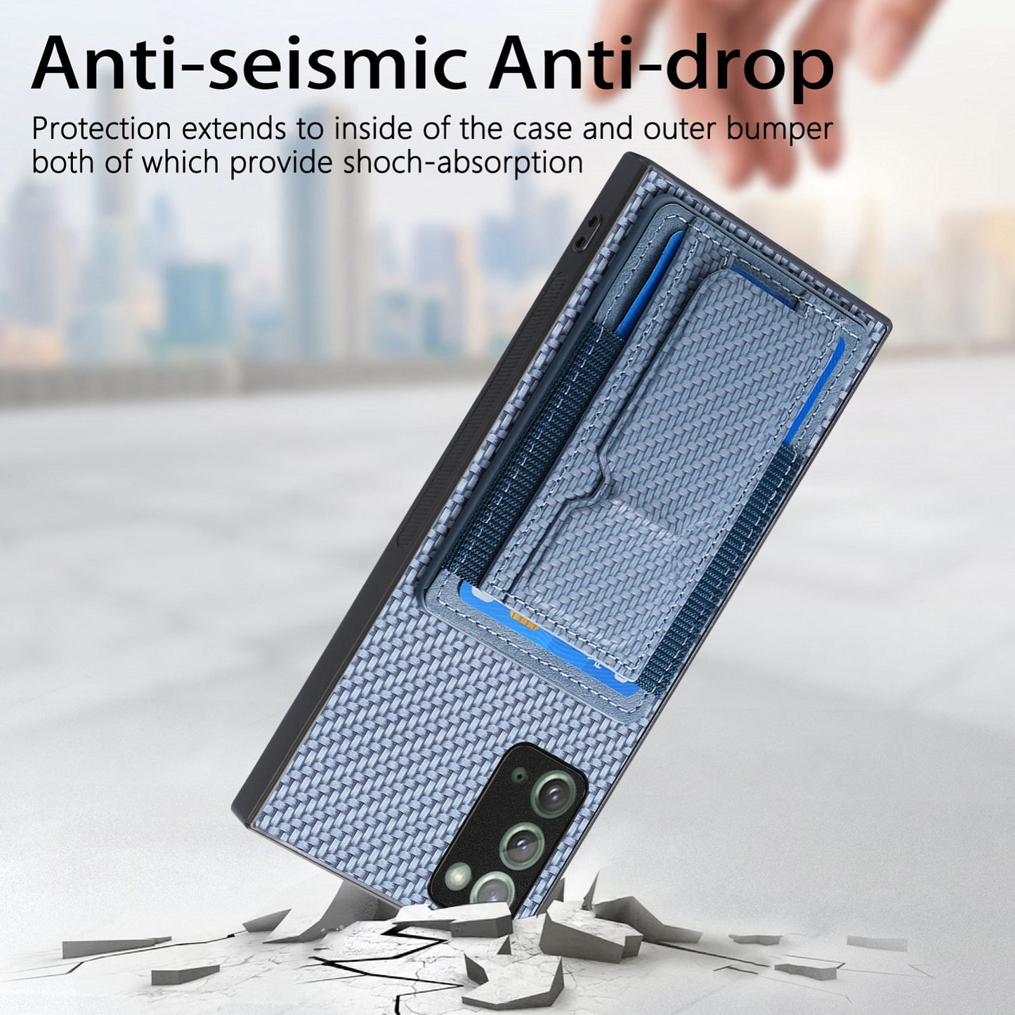 Samsung Galaxy Note20 Carbon Fiber Fold Stand Elastic Card Bag Phone Case with Multi-Functional Wallet
