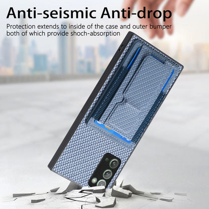 Samsung Galaxy Note20 Carbon Fiber Fold Stand Elastic Card Bag Phone Case with Multi-Functional Wallet