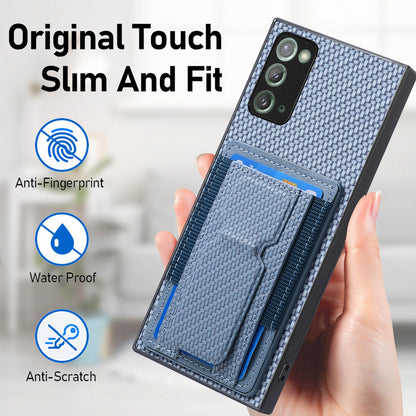Samsung Galaxy Note20 Carbon Fiber Fold Stand Elastic Card Bag Phone Case with Multi-Functional Wallet