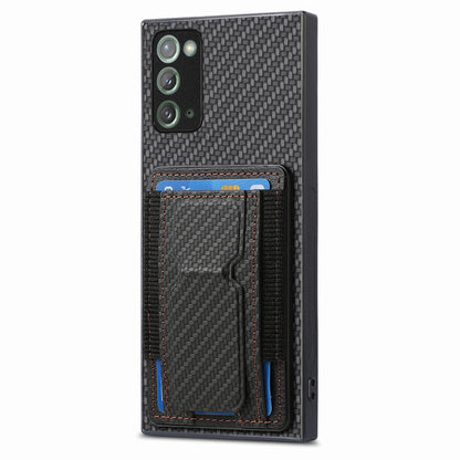 Samsung Galaxy Note20 Carbon Fiber Fold Stand Elastic Card Bag Phone Case with Multi-Functional Wallet