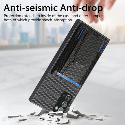 Samsung Galaxy Note20 Carbon Fiber Fold Stand Elastic Card Bag Phone Case with Multi-Functional Wallet