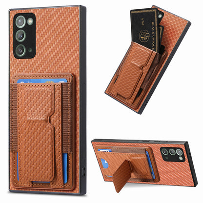 Samsung Galaxy Note20 Carbon Fiber Fold Stand Elastic Card Bag Phone Case with Multi-Functional Wallet