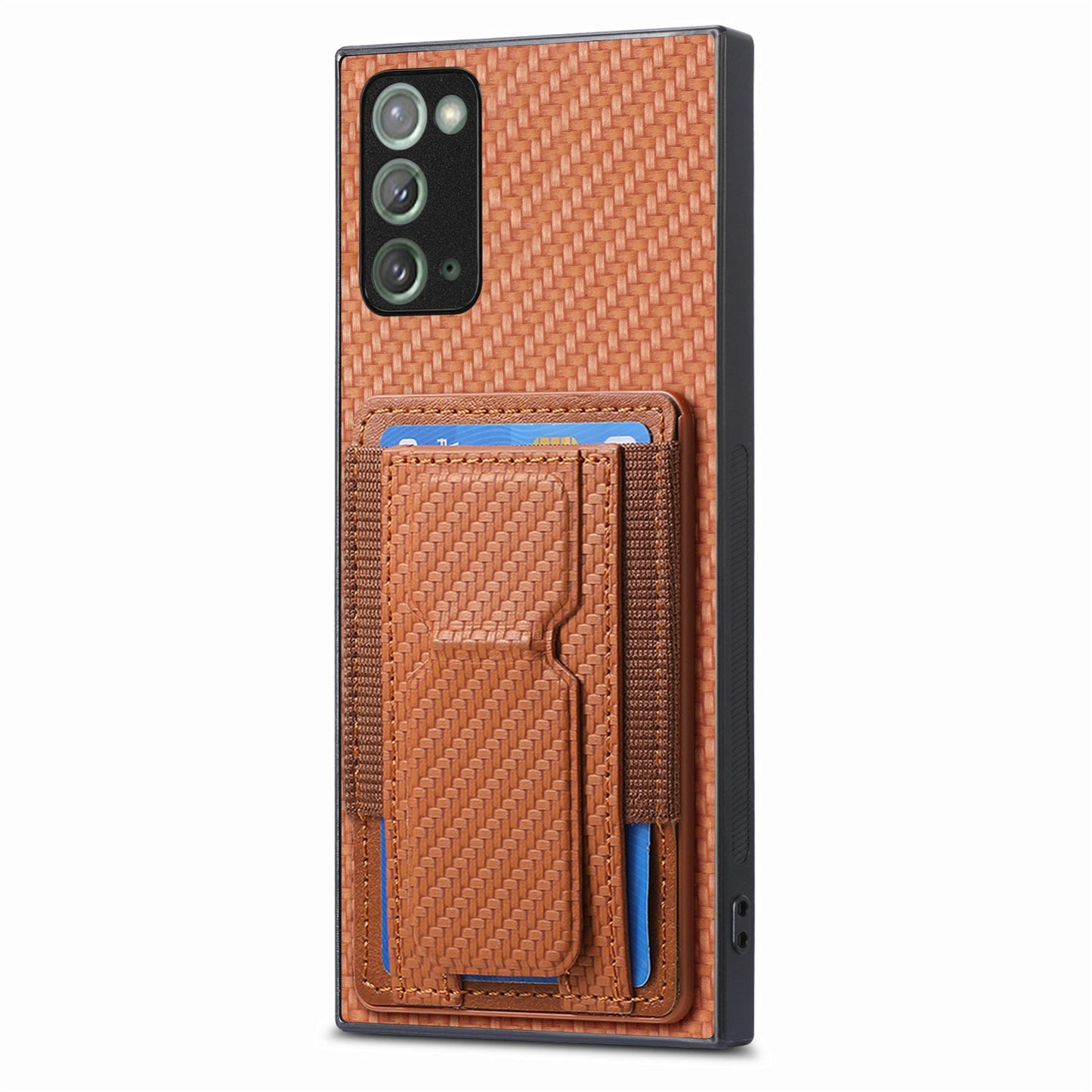 Samsung Galaxy Note20 Carbon Fiber Fold Stand Elastic Card Bag Phone Case with Multi-Functional Wallet