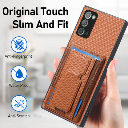 Samsung Galaxy Note20 Carbon Fiber Fold Stand Elastic Card Bag Phone Case with Multi-Functional Wallet
