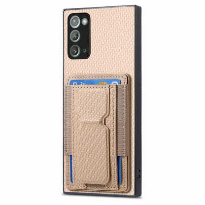 Samsung Galaxy Note20 Carbon Fiber Fold Stand Elastic Card Bag Phone Case with Multi-Functional Wallet