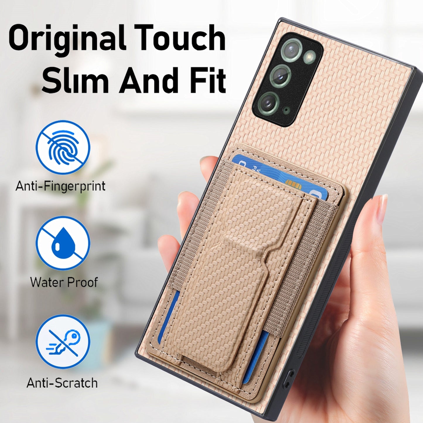 Samsung Galaxy Note20 Carbon Fiber Fold Stand Elastic Card Bag Phone Case with Multi-Functional Wallet