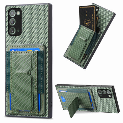 Samsung Galaxy Note20 Carbon Fiber Fold Stand Elastic Card Bag Phone Case with Multi-Functional Wallet