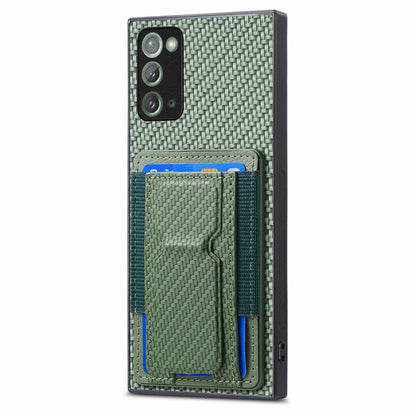 Samsung Galaxy Note20 Carbon Fiber Fold Stand Elastic Card Bag Phone Case with Multi-Functional Wallet