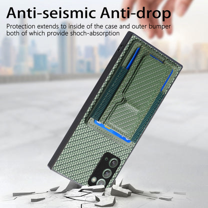Samsung Galaxy Note20 Carbon Fiber Fold Stand Elastic Card Bag Phone Case with Multi-Functional Wallet