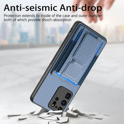 Samsung Galaxy S20 Ultra Carbon Fiber Fold Stand Elastic Card Bag Phone Case with Multi-Functional Wallet