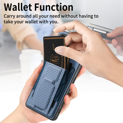 Samsung Galaxy S20 Ultra Carbon Fiber Fold Stand Elastic Card Bag Phone Case with Multi-Functional Wallet