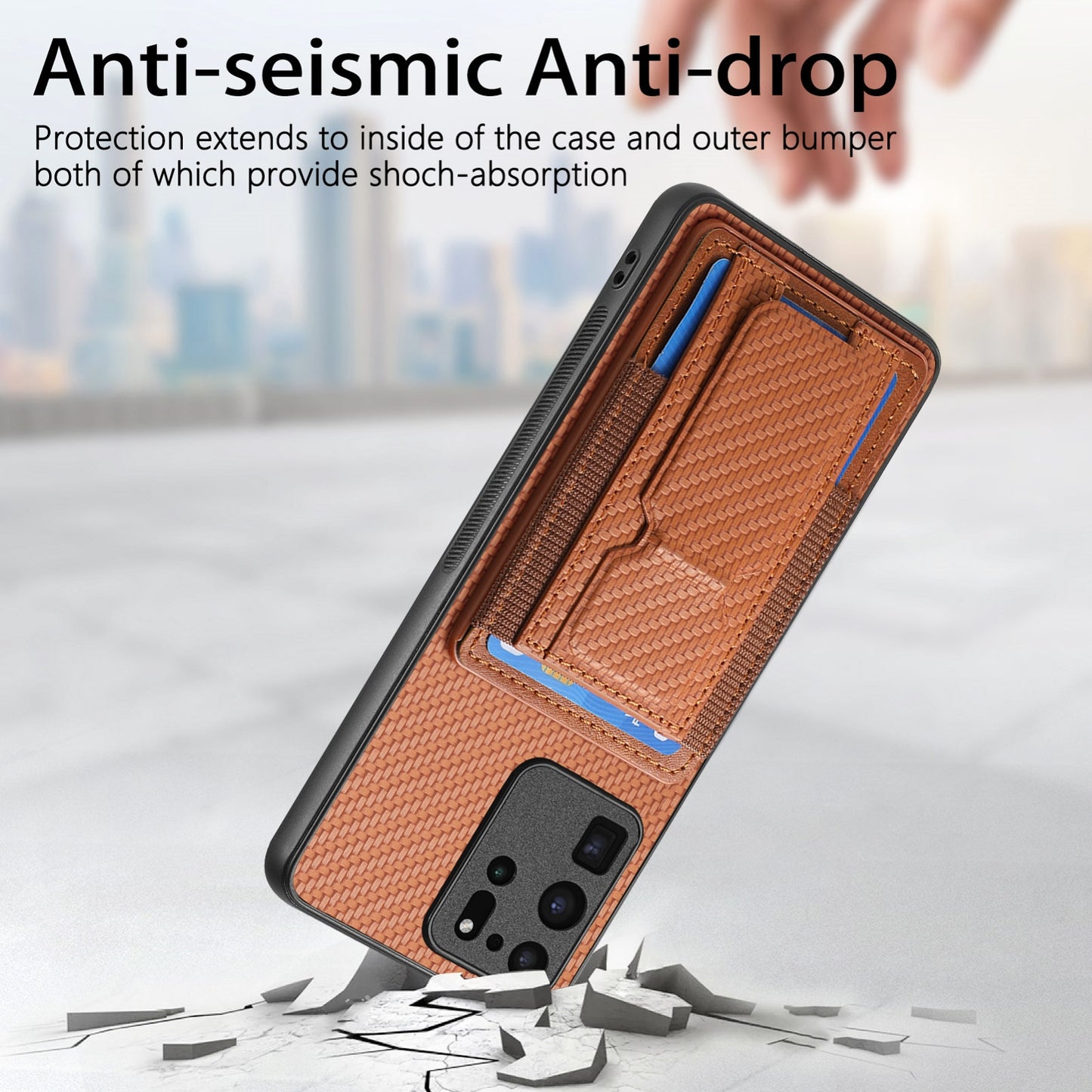 Samsung Galaxy S20 Ultra Carbon Fiber Fold Stand Elastic Card Bag Phone Case with Multi-Functional Wallet